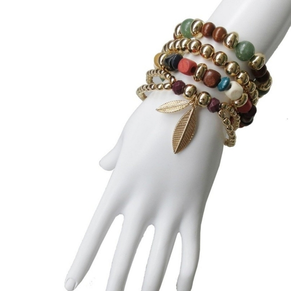 Time and Tru Women's Mix Wood/Genuine Stone/Plastic Bead Stretch Bracelet Set Zi - Picture 3 of 4